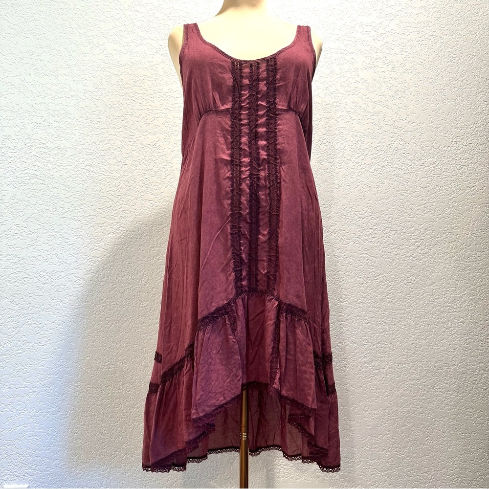 Free‎ People Sleeveless High-Low Ruffled Midi Dress in Wine Romantic Sleepware